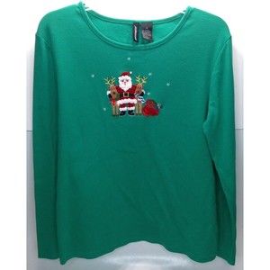 Jason Maxwell Medium Santa and Reindeer Long Sleeve Christmas Shirt Green